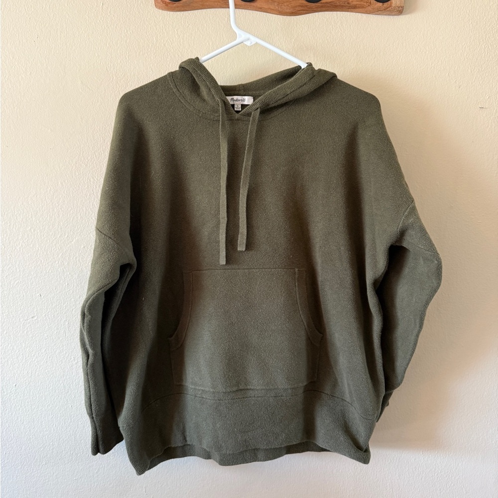 Madewell Olive Green Knit Boxy Pullover Hoodie Sweatshirt Size L Loungewear